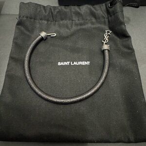 YSL Yves Saint Laurent NWOT texture leather & silver-tone black unisex bracelet